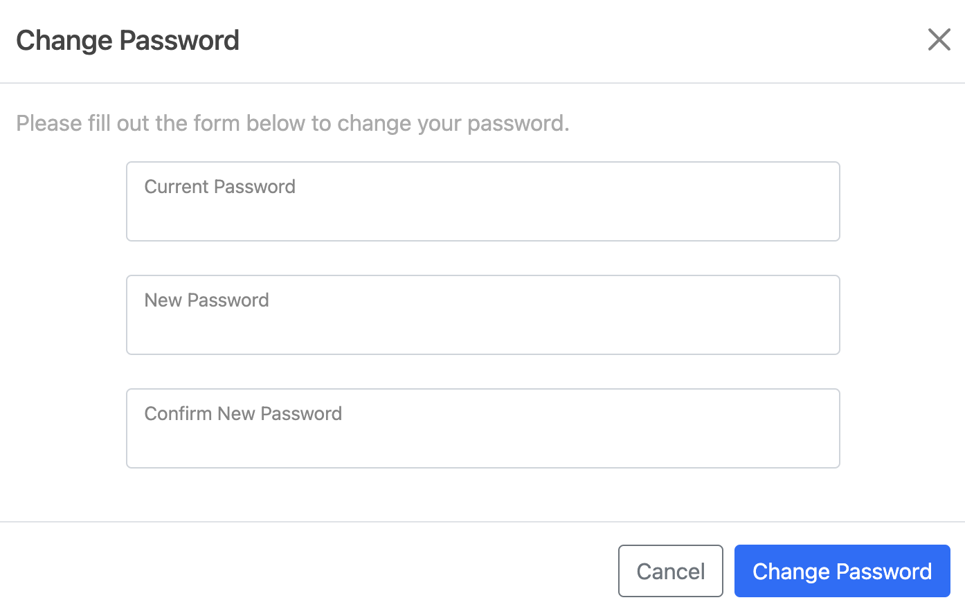 Charter Rode Change Password Screen