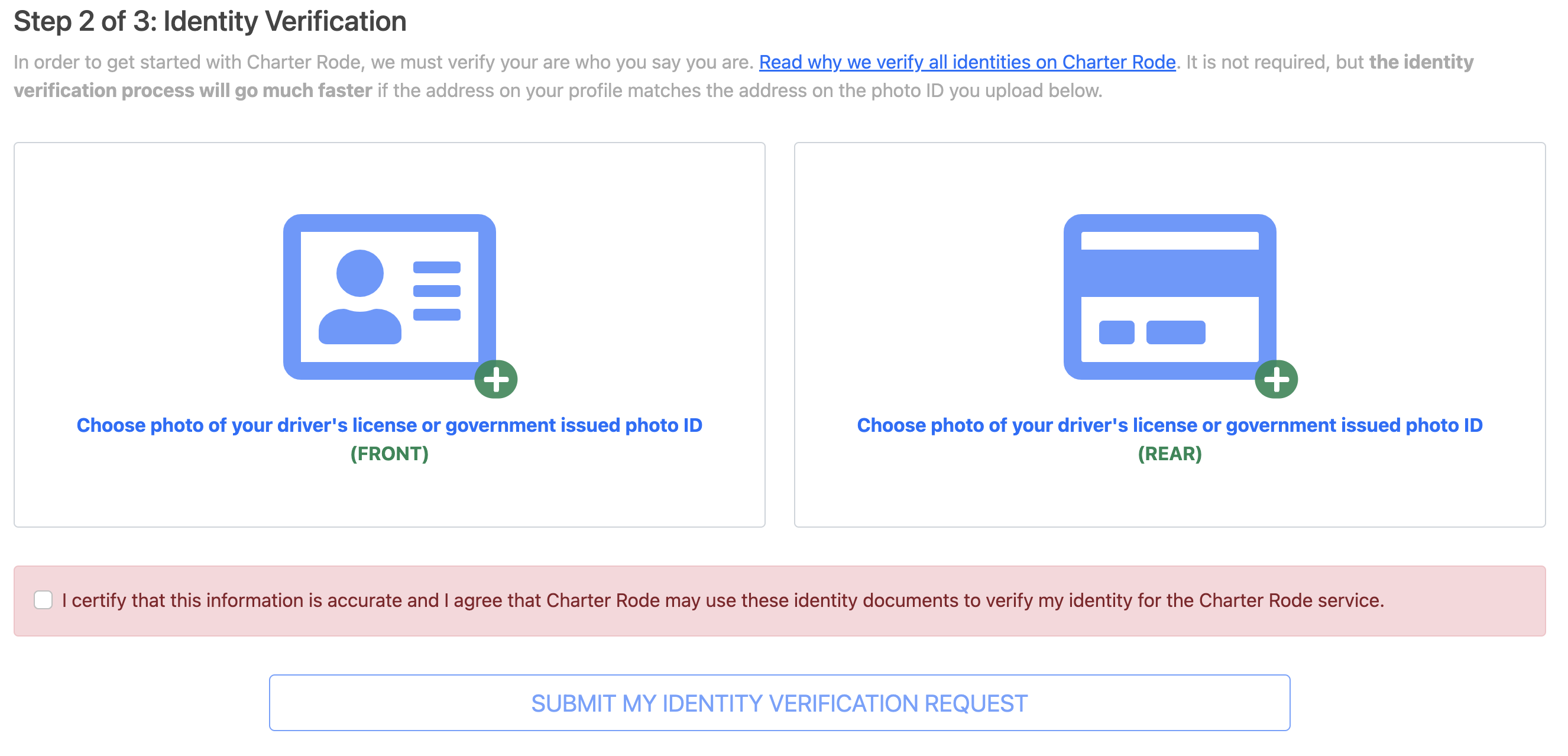 compete Charter Rode Account Profile - step 2